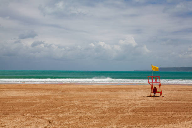 A deserted sandy beach on the Baltic Sea coast on a sunny summer day, Sestroretsk, Kurortny District, Saint Petersburg, Russia