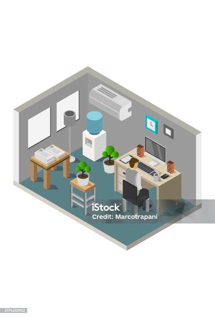Computer Room Isometric Isometric Office Room Stock Illustration - Download Image Now ...