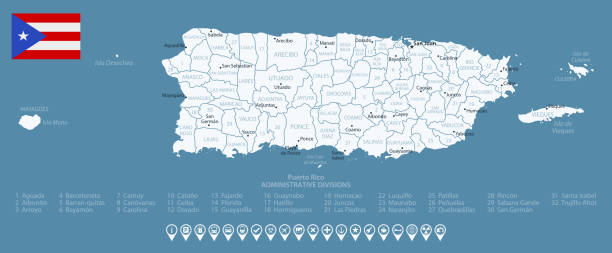 Puerto Rico Detailed Country Map With Cities And Regions Infographic Puerto Rico Detailed Country Map With Cities And Regions Infographic Icons 