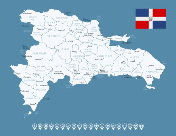 Dominican Republic Map With Cities Dominican Republic Map Images Dominican Republic Detailed Country Map With Cities And Regions Infographic Icons 