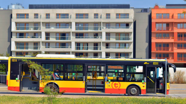 Warsaw, Poland. 24 August 2024. Modern bus stopped on a bus stop.