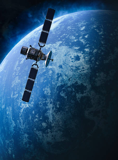 istock Satellite in Space, and blue Planet with ice, 3D illustration 2174248985