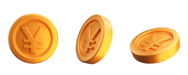 istock 3D gold yen coins set 2174251536