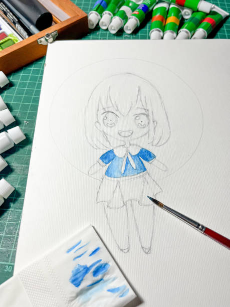istock anime character drawing in progress with art supplies 2174253711