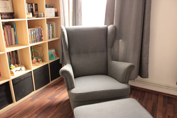 cozy reading corner with armchair and bookshelf