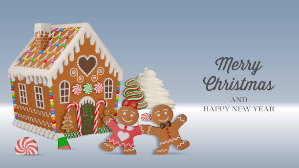 istock christmas banner with 3d gingerbread house and sweets. christmas greeting card with 3d gingerbread cookies and candies 2174258260