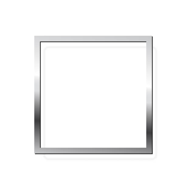 istock Silver square photo frame on white background. Steel game button. Blank space for picture, painting, card. 3d realistic chrome empty template vector illustration. Simple object mockup 2174278790