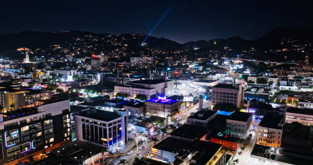 istock Hollywood, Los Angeles, CA at Night - Aerial Still 2174283606