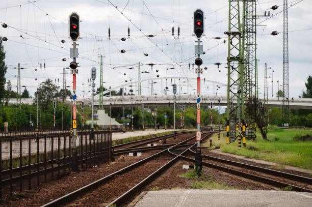 istock Multiple railway tracks in a green landscape 2174287879