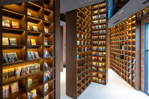 istock A modern library with rows of bookshelves indoors 2174290063