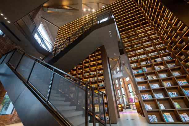 istock A modern library with rows of bookshelves in the hallway 2174290086