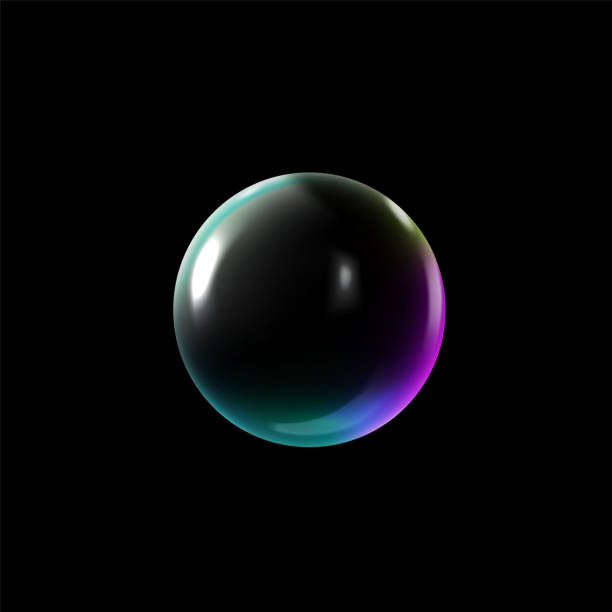 istock Realistic 3D glass ball with glares and highlights, vector glossy circle holographic effect, transparent volume sphere 2174290493
