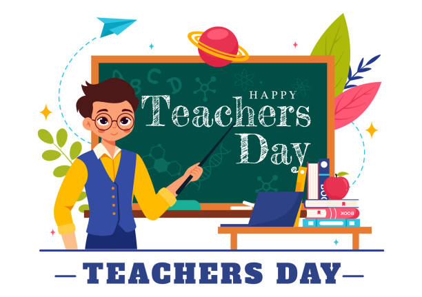 istock Happy Teacher's Day Vector Illustration featuring School Supplies such as Blackboards, Pencils, Bags, Books, and Other Items in Flat Background 2174292267
