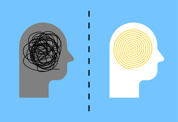 istock mental health psychotherapy. Confused thoughts and structured thoughts in the head. Tangle in the head and spiral 2174299335