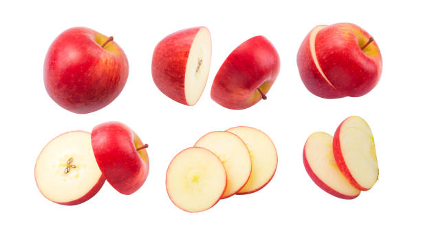 istock Red apple with slices apple movement collection isolated. 2174302261