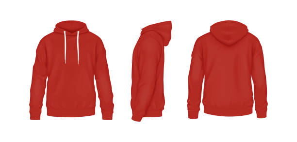 istock Red cotton hoodies with logo mockup illustration set 2174303459