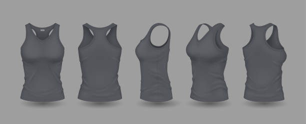 istock Gray women sleeveless shirts with logo mockup illustrations 2174303467