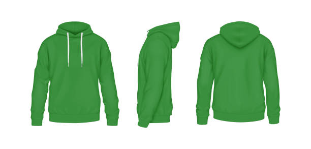 istock Green cotton hoodies with logo mockup illustration set 2174303472