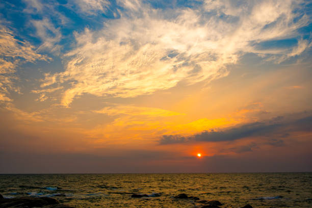 Skyline scenery Sunset in the evening sky with colorful clouds and beautiful cloud patterns In the soft light evening at the sea