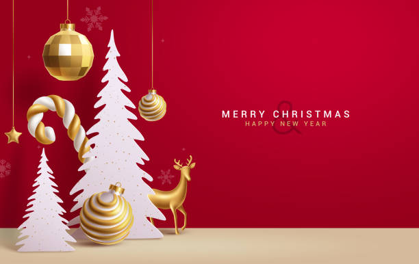 istock Merry christmas greeting card vector background design. Christmas and happy new year greeting text with paper cut pine tree 2174319738