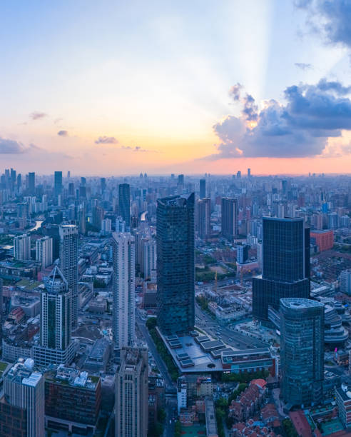 istock Aerial view of Shanghai skyline at sunset 2174320355