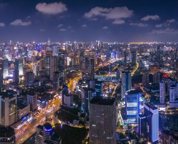 istock Aerial view of Shanghai skyline at night 2174320376