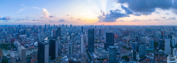 istock Aerial view of Shanghai skyline at sunset 2174320421
