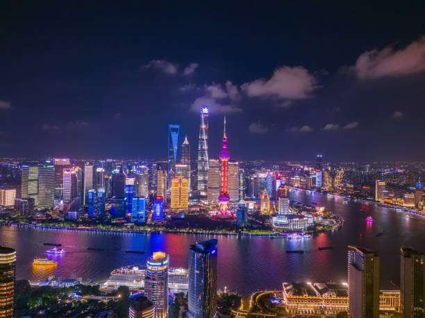 istock Aerial view of Shanghai skyline at night 2174321587