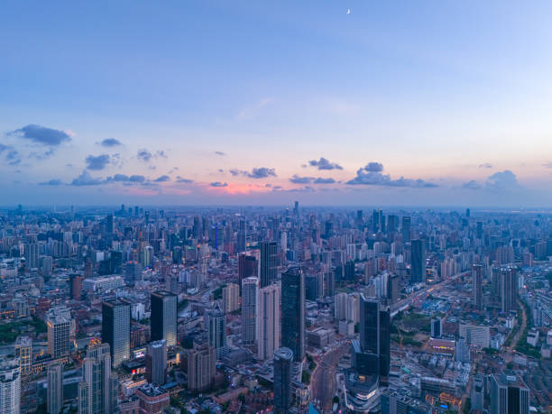istock Aerial view of Shanghai skyline at sunset 2174322451