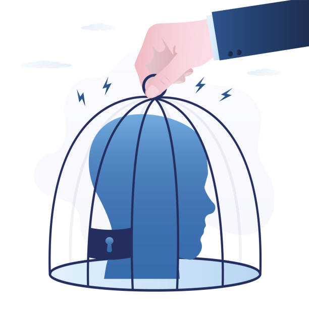 istock Closed mind or brain prison or obstructions in the head psychological concept with human head silhouette. Ineffective, uncreative, lack of creativity. Mental sickness. 2174323454