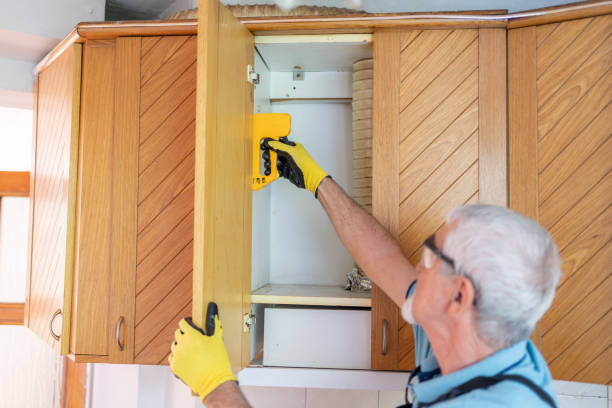 Senior Service Man Repairing Kitchen Cabinet Hinge In House