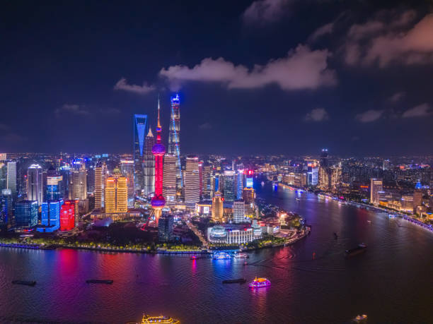 istock Aerial view of Shanghai skyline at night 2174324152