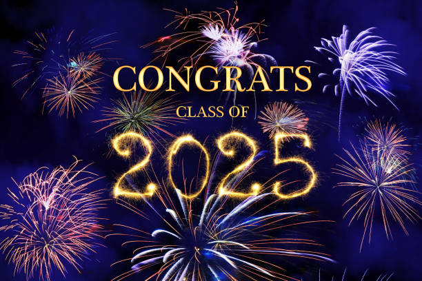 istock CONGRATS CLASS of 2025 lettering with beautiful fireworks 2174324417