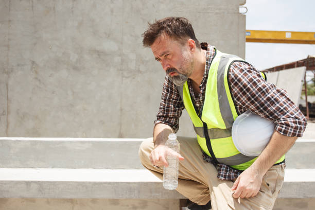 istock Senior engineer take a break and drinks water during working in heat day. 2174324992