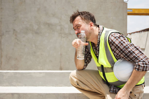 istock Senior engineer take a break and drinks water during working in heat day. 2174324994