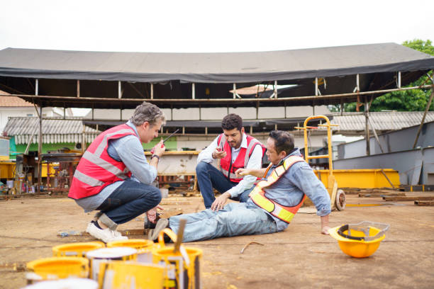istock Asian worker have an accident while working in the construction site. 2174325185