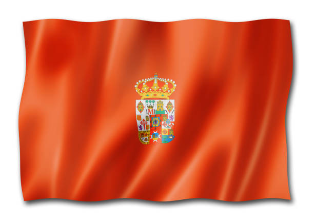 Ciudad Real province flag, Spain waving banner collection. 3D illustration