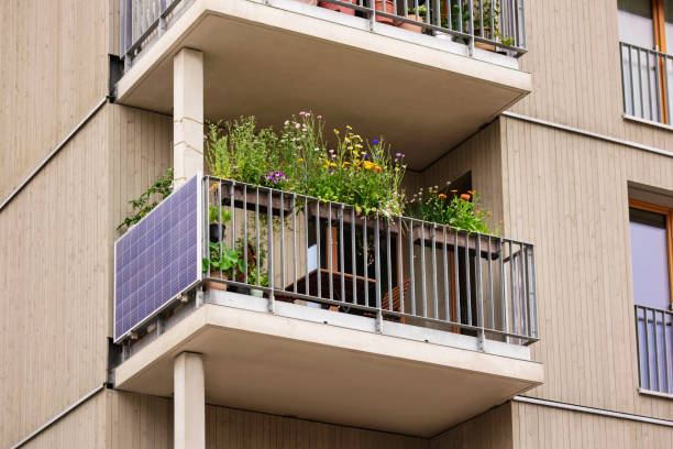 istock Modern Balcony of Eco Apartment Building with Timber 2174337544