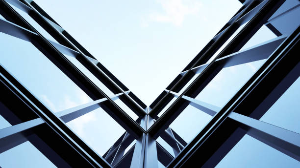 istock Skyscraper corporate office building with glass window, 3d rendering of modern architecture 2174339813