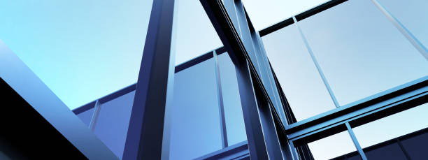 istock Skyscraper corporate office building with glass window, 3d rendering of modern architecture 2174339814