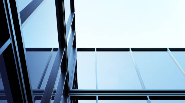 istock Skyscraper corporate office building with glass window, 3d rendering of modern architecture 2174339832