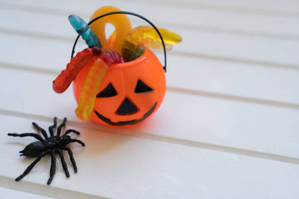 istock Halloween pumpkin jack o lantern decor with funny faces 2174341889