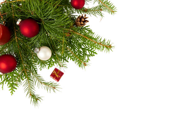 christmas fir tree decoration top view isolated on white
