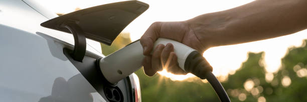 istock Man recharging battery for electric car during road trip. Exalt 2174367278