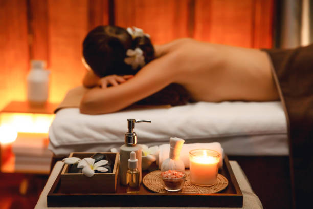 istock Aromatherapy massage ambiance or spa salon composition setup. Quiescent 2174368148