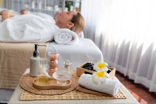 istock Aromatherapy massage ambiance or spa salon composition setup. Quiescent 2174369477