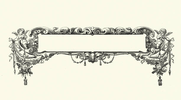 istock Baroque style title frame, border, with cherubs and sea monsters, Vintage illustration 2174370332