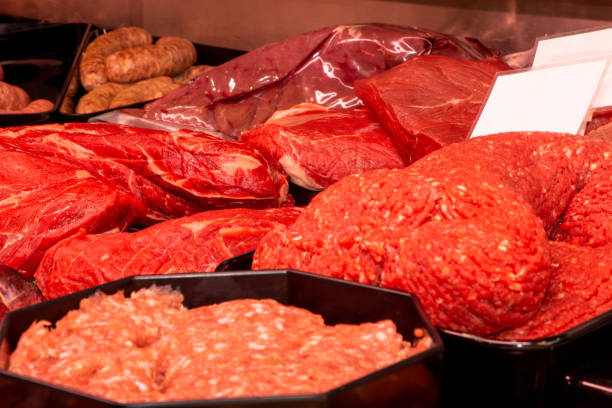 istock Meat counter of an organic butchery 2174376748