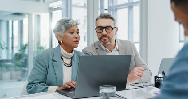istock Office, teamwork and business people with laptop for solution, bad connection and glitch on company page. Corporate staff, ceo and manager with digital for network problem, website error and mistake 2174402799