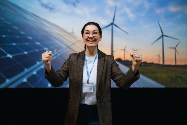 istock woman is talking about renewable energy 2174406740